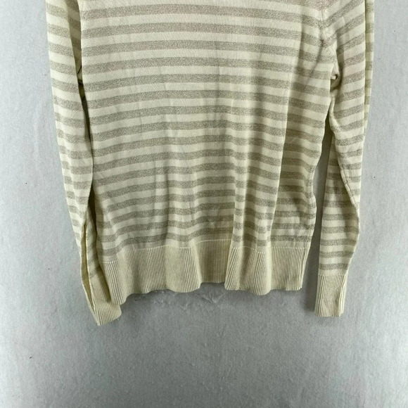 Charter Club Sweater Womens Sz PM Beige Gray Striped V-Neck Metallic Pullover - Picture 9 of 12